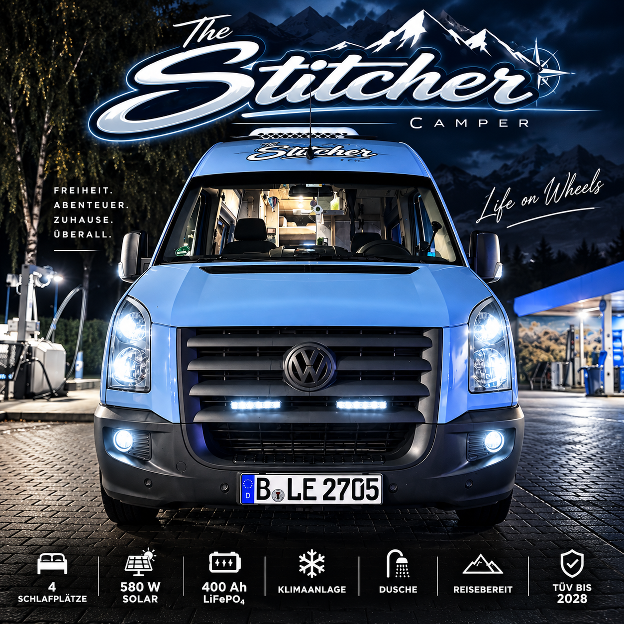 The Stitcher Camper bei Nacht